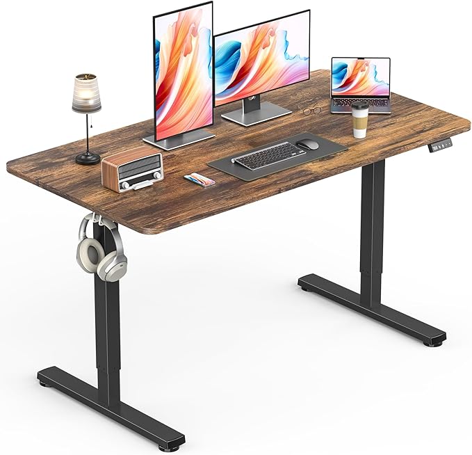Standing Desk, Height Adjustable Electric Stand up Desk, 48 x 24 Inches Sit Stand Home Office Desk with Splice Board, Black Frame/Rustic Brown Top