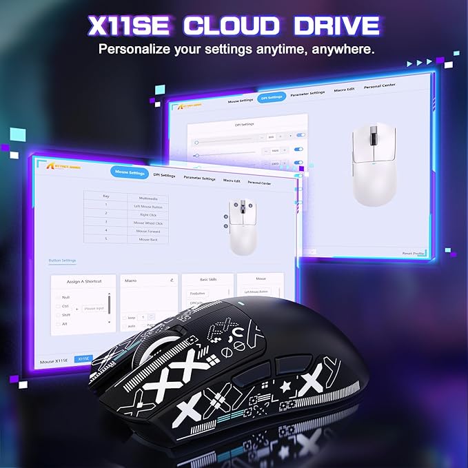 ATTACK SHARK X11SE Ultra-Light Wireless Gaming Mouse,22000 DPI,Tri-Modes BT5.2/Type-C Wired/2.4G,PixArt PAW3311 Gaming Sensor,5 Programmable Buttons for Laptop,PC,Mac Gamer(Black&Sticker)