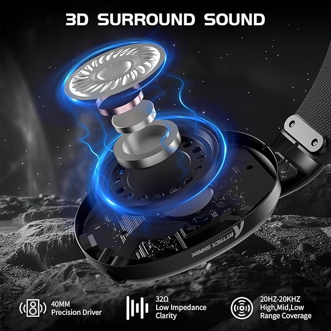ZIYOU LANG L80 Wireless Gaming Headset Ultralight Over Ear with 2.4Ghz USB C&A Dongle/Bluetooth 5.3/3.5mm Wired Detachable Mic Stereo Sound 600mAh Battery for PC Mac PS4 PS5 Switch Win Gamer(Black)