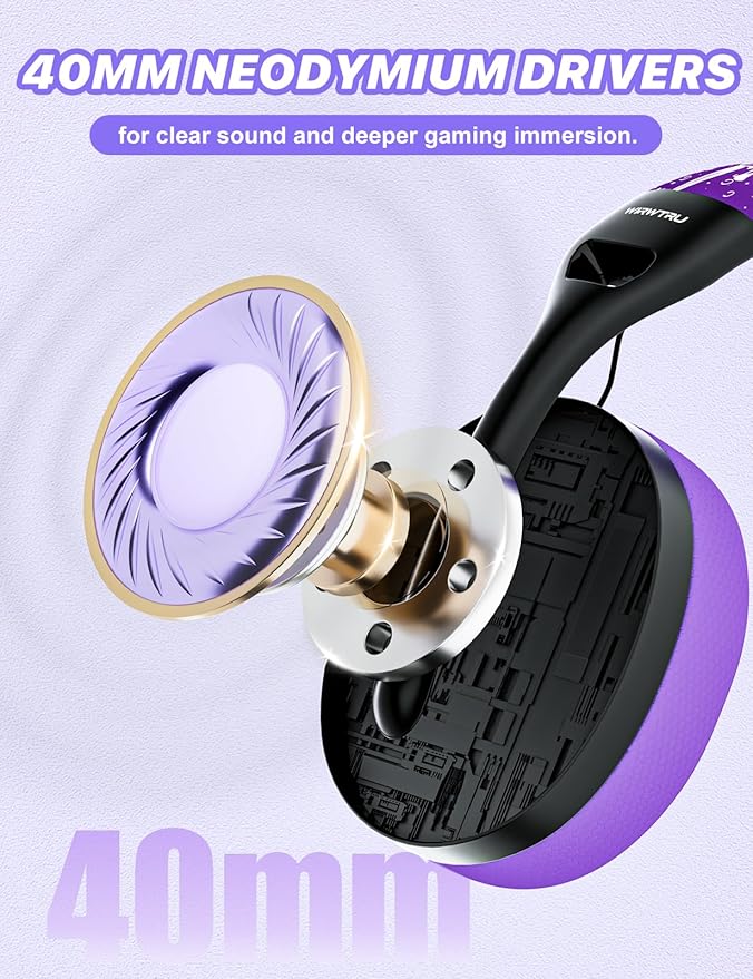 WIRWTRU S30 Gaming Headset with Microphone,198g Lightweight Design, Wired Gaming Headphones for Xbox, Xbox Series X|S, PS5, PS4, Switch, PC, Noise Cancelling Mic, Soft Earmuffs (Purple)