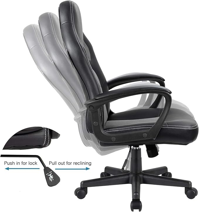 Furmax Office Chair Desk Chair Leather Gaming Chair Computer Chair Racing Style Ergonomic Adjustable Swivel Task Chair with Lumbar Support and Arms (Grey)