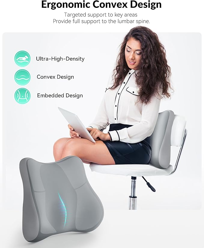 Snailax Lumbar Support Pillow for Office Chair, Memory Foam Back Support Cushion for Back Pain Relief, Back Support Pillow for Home, Office, Car Seat, Gaming Chair, Desk Chair,Adjustable Straps,Gifts