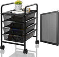 4-Tier Utility Cart with 4 Drawers, Rolling Utility Cart with 2 Lockable Caster Wheels, Multipurpose Mobile Rolling Drawer Cart for Office Bathroom Kitchen, Transparent Black