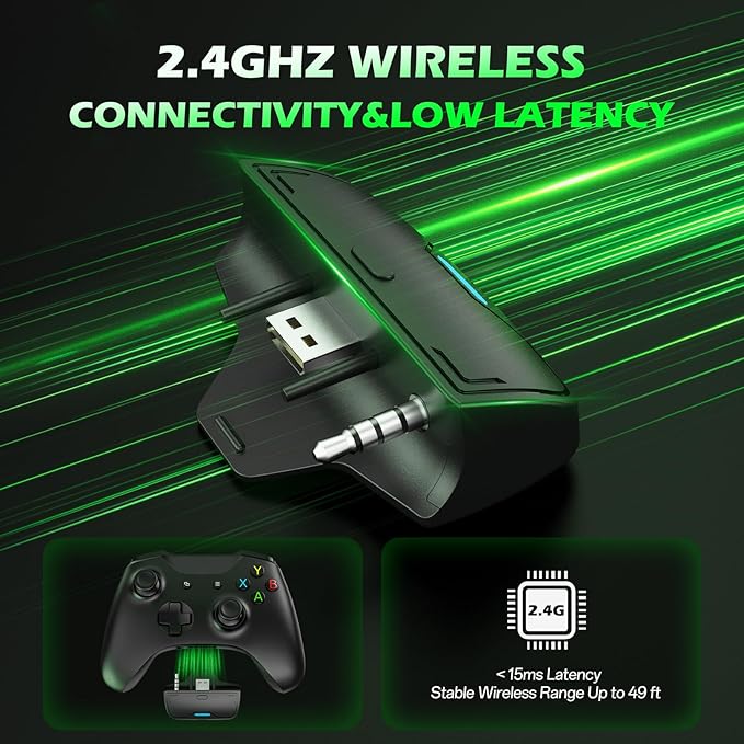 BINNUNE Wireless Gaming Headset for Xbox Series X/S, Xbox One, PS5, 120H Ultra-Long Battery, Bluetooth 5.3 Gaming Headphones with Noise-Canceling Mic, Comfortable Over-Ear Headphones,Green