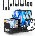 SooPii Multi USB Charging Station,100W 10-Port Type C Fast lPad Charging Station for Multiple Devices with Adjustable Dividers, Charger Organizer Compatible with Phone, Tablet,Kindle and More(Black)