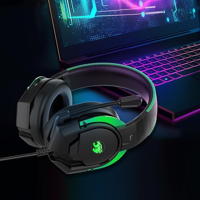 IMYB A88 Gaming Headset with Microphone, Stereo Wired Noise Cancelling Over-Ear Headphones with Mic for Pc, Ps5, Xbox One Series X/s, Ps4, Computer, Laptop, Mac, Nintendo, Gamer (Green)