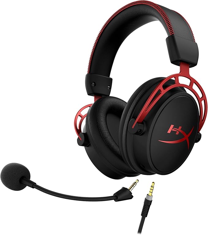 HyperX Cloud Alpha Gaming Headset Headphone Wired Detachable Noise Cancelling Microphone Dual Chamber Drivers Memory Foam Over-Ear Soft Leatherette for PC Xbox Nintendo Switch PS4 Black Red (Renewed)