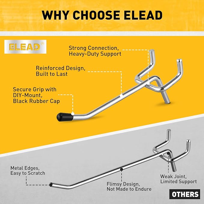 ELEAD 105-Piece 2 Inch Pegboard Hooks, Heavy Duty Peg Board Organizer Accessories, Peg Board Tool Hangers Fit for 1/4" and 1/8" Pegboard Hanging Tools Garage, Workshop, and Craft Storage