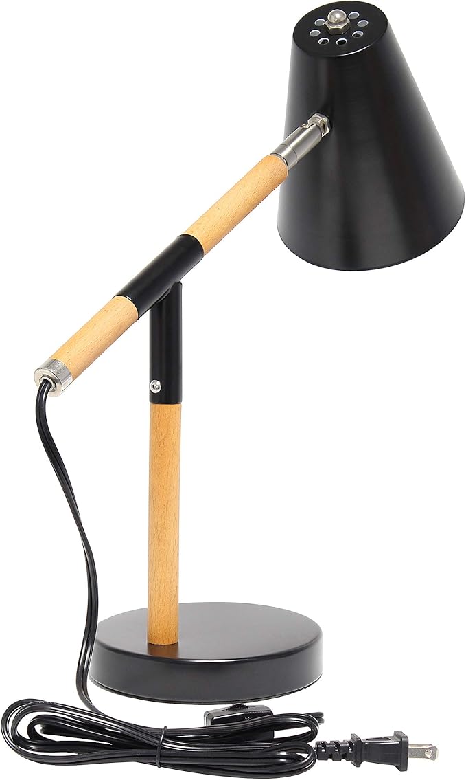 Simple Designs LD1059-BLK Wooden Pivot Desk Lamp, Matte Black