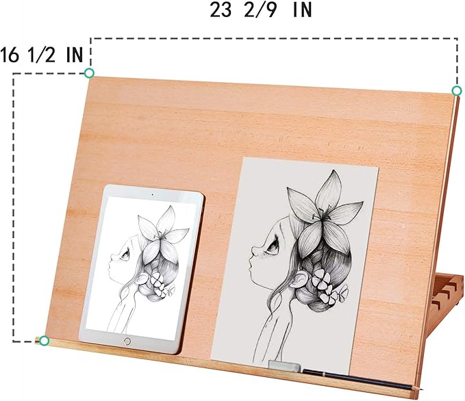 Falling in Art Large 5-Position Wood Drafting Table Easel Drawing and Sketching Board, 23 2/9 Inches by 16 1/2 Inches