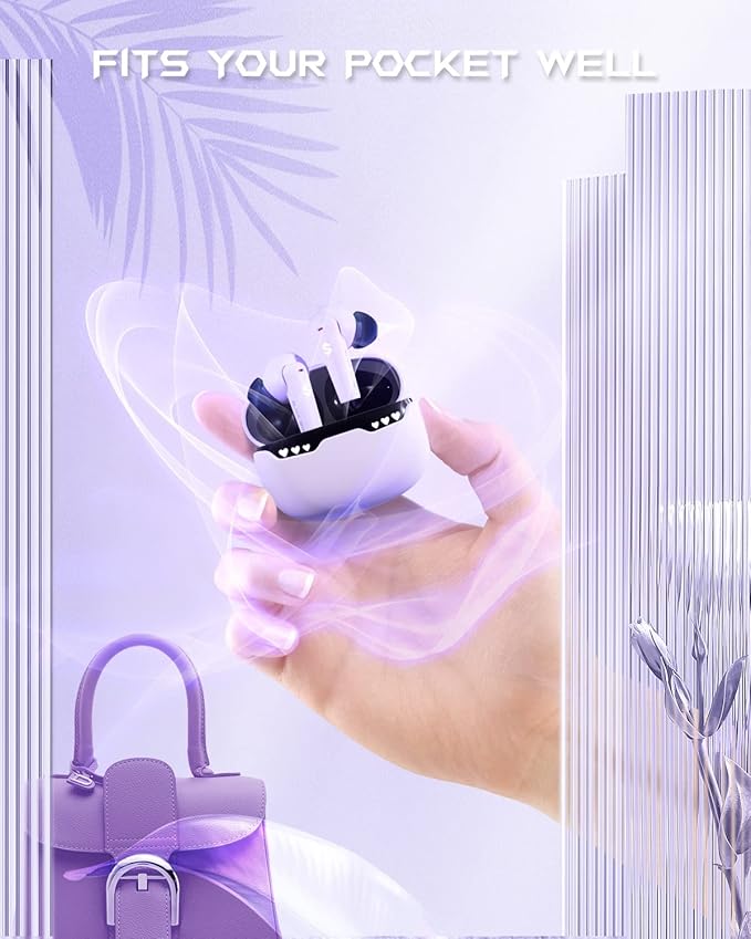Wireless Earbuds with Charging Case, Bluetooth Earbuds with Microphone for iPhone/iPad/Andriod/Mac, Music & Game Two Mode, One-Step Pairing, IPX5 Waterproof, in-Ear Stereo Surround, Black Shark Purple