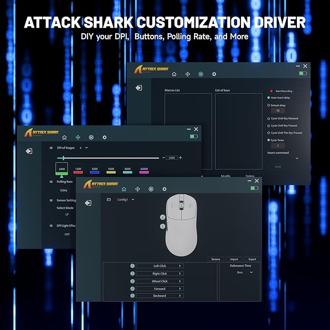 ATTACK SHARK X8 Ultimate Wireless Gaming Mouse,PAW3950MAX 42K DPI Sensor,Nordic 54L15 MCU,Wireless/Wired Dual 8K Polling,Optical Switch,59g Lightweight Tri-Mode Mice with Coiled Cable-White&Griptape