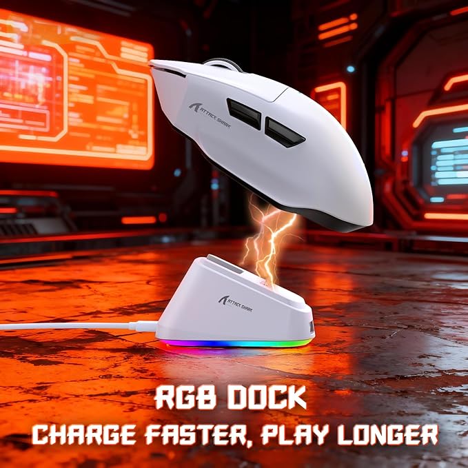 MAMBASNAKE×Attack Shark V6 65g Lightweight RGB Gaming Mouse with Magnetic Charging Dock, BT/2.4G Wireless/Wired 1K Polling Rate, 25K DPI, Programmable Mice for PC/Mac/Laptop(White)