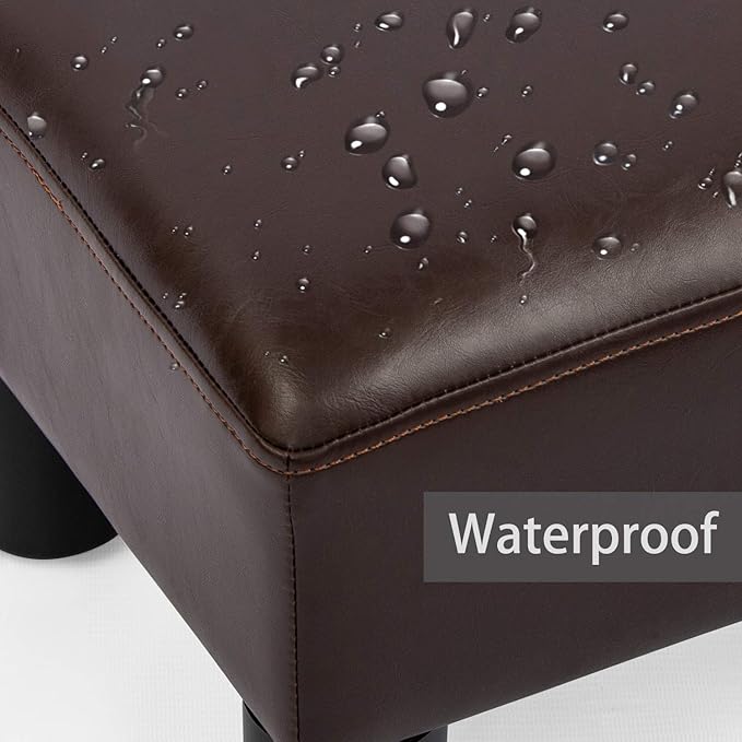 Ottoman Footrest Stool Small Modern Rectangular Seat Chair Footstool (Brown PU Leaher)