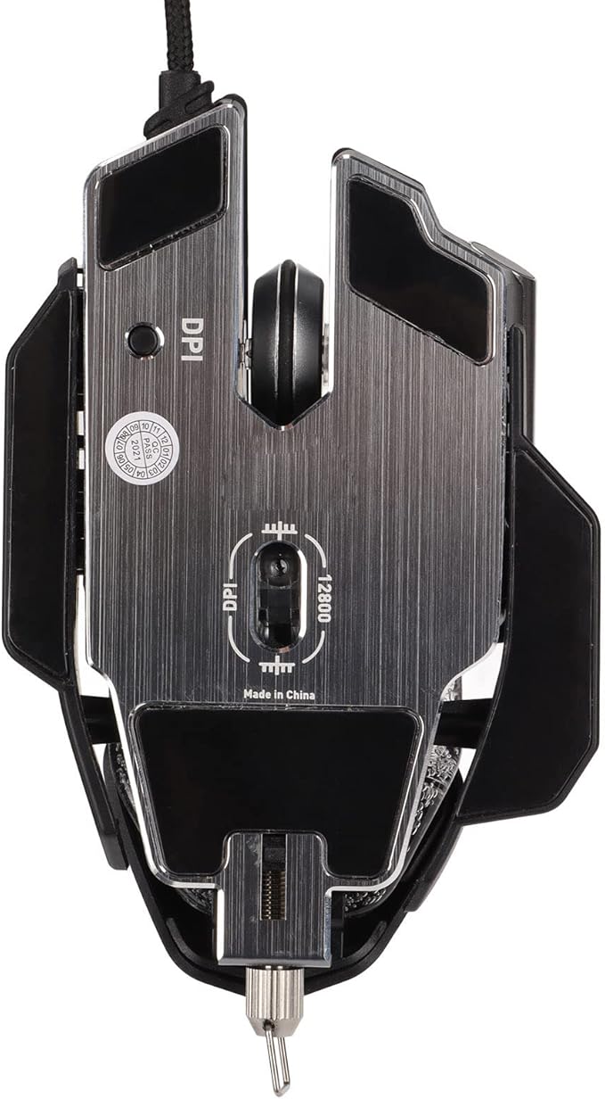 Gaming Mouse, 12800 DPI Mechanical Aesthetic Design Retractable Adjustment RGB Water Cooled Lighting Effect Wired Mouse Electroplated Rollers Metal Brushed Base PC Gaming Mice with Base DPI Cycle Key