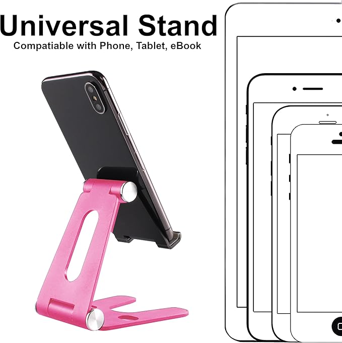 Fully Foldable Multi-Angle Aluminum Phone & Tablet Stand - Adjustable Dock Holder for Desk, Bed, Office, School, Kitchen, Travel - Portable Charger Station Organizer (Rose Gold, Foldable)
