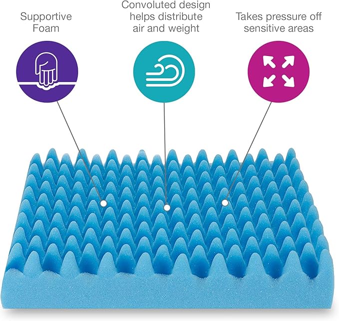 DMI Foam Waffle Cushion For Chair, Egg Crate Cushion Foam Seat Pad, Seat Cushion for Car, Office Chair or Wheelchair Cushion to Relieve Back, Tail Bone Pain, Sciatica, 18x16x4, Car Seat Cushion