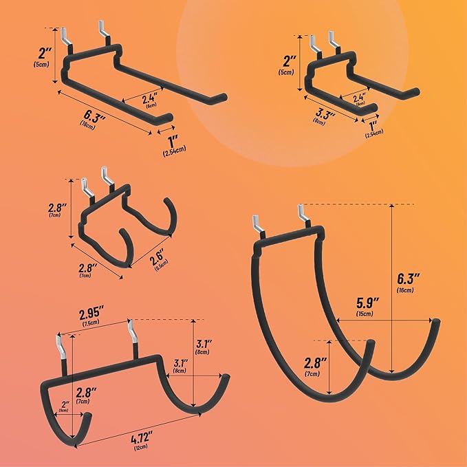 HUHOLE 10-Pack Heavy Duty Pegboard Hooks for Power Tools & Garage Organization, Vinyl-Coated Steel Drill Holders & Utility Hangers, Fits Standard 1/4" Pegboards (Black) | Heavy Duty, for Power Tools, Drill, Hammer, Cord