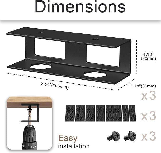 Joythink Universal Under Desk Metal Mount Laptop Holder Tray with Anti-Scratch Under Table Hidden Docking Station Holder Silicone Under Desk Mount for Laptop Keyboard Tablet Kitchen 3 PCS