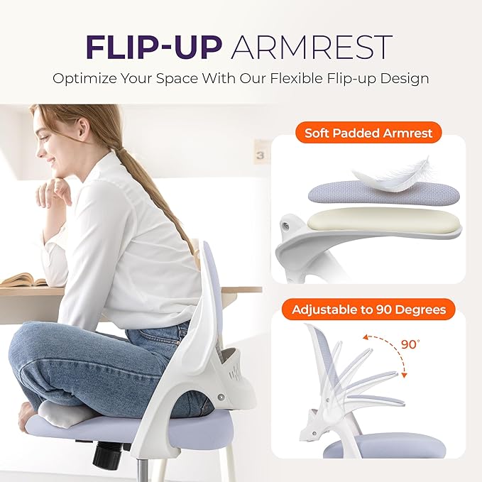 NEO Chair Office Desk Gaming Ergonomic Computer Chair with Lumbar Back Support Adjustable Height Swivel Rolling Wheels Flip-up Arms Mesh Chair for Home Vanity (Purple)