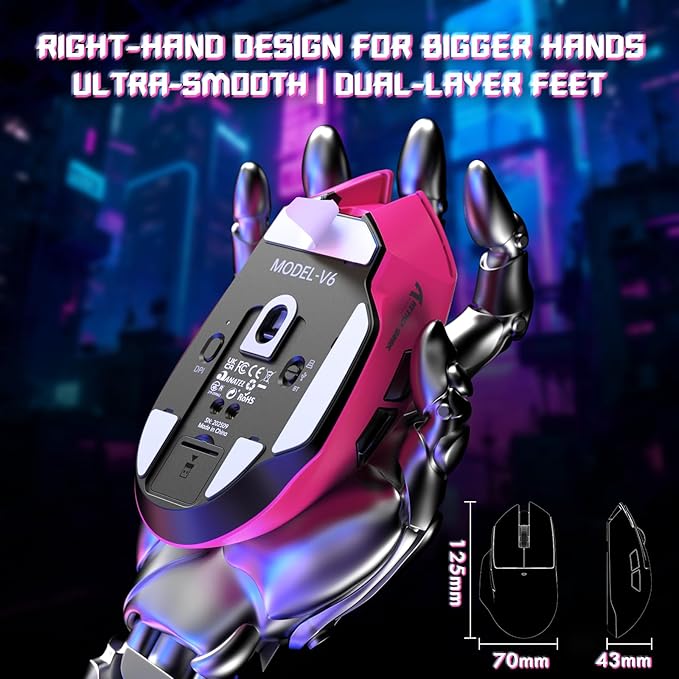 ATTACK SHARK V6 65g Superlight Wireless Gaming Mouse with RGB Magnetic Charging Dock,BT/2.4GHz Wireless/Wired Mouse 1K Polling,PixArt PAW3311 Sensor,25K DPI,Office Gamer Mice for PC/Win/Mac(Rose)