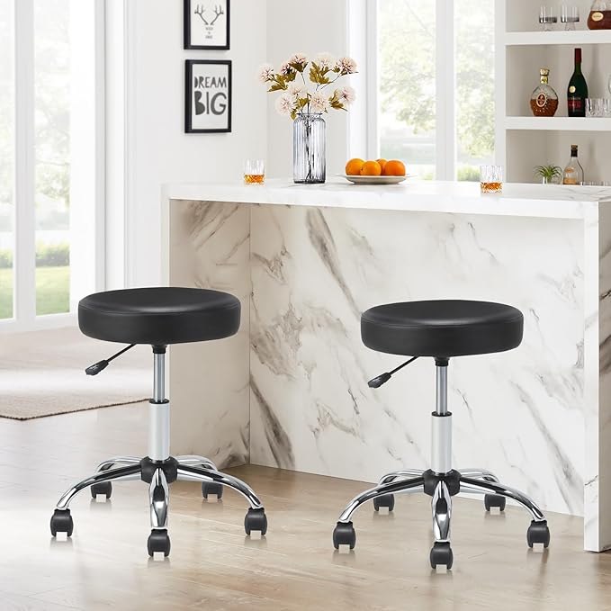 KLASIKA Set of 4 Round Rolling Stool Swivel with Wheels Adjustable Height Heavy Duty Wide Seat Drafting Stool Chair for Office Salon Massage Spa Medical Tattoo Beauty 4 Pack