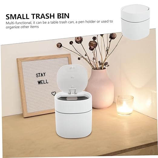 GLEAVI Slim Trash Can Lid Tiny Trash Can for Office Desktop Waste Container Bin
