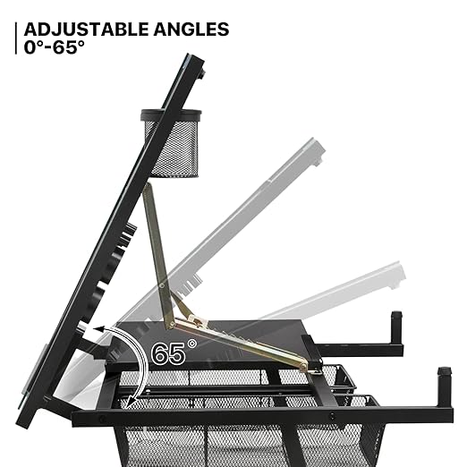 MoNiBloom Adjustable Height Drafting Table with Stool, Modern Style, Tough Glass Top, 28-36 in Length, 19 in Width, 30 in Height, Ideal for Artists, Designers, Office, Studio