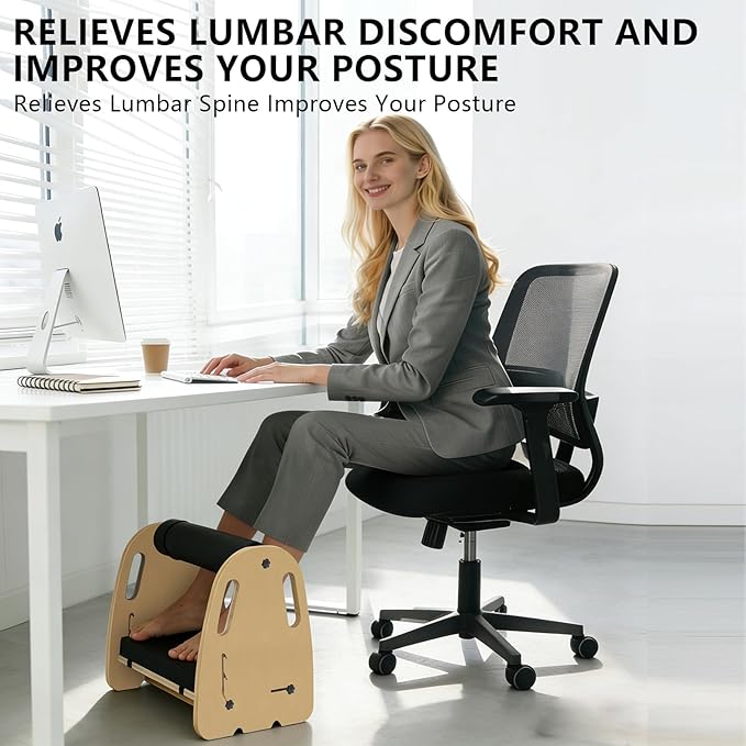 Double Layer Wooden Foot Stool for Under Desk, Foam Roller Top + Cushioned Bottom with Replaceable Massage Pad, Ergonomic Design, Suitable for Office, Home, Gaming, All Seasons Use(Orange)