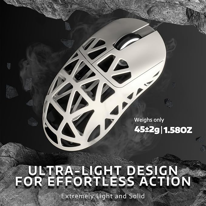 ATTACK SHARK R2PRO 45g Superlight Magnesium Alloy Mouse, PixArt PAW3950 Sensor, 42000DPI, 8000Hz Wireless Polling Rate, 2.4G/BT/Wired Gaming Mouse, Griptape, Coiled Cable for PC/Mac, Creamy