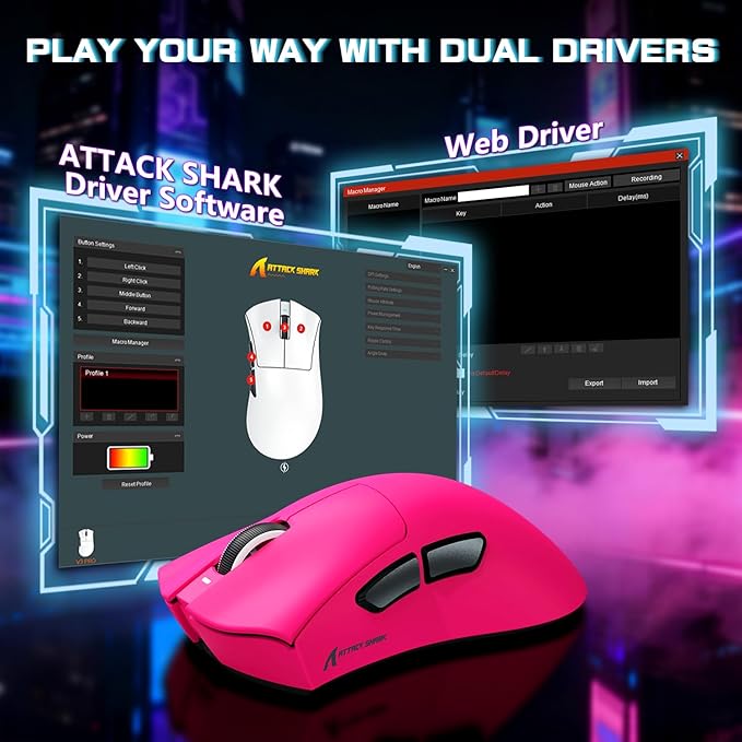 ATTACK SHARK V3 Pro Wireless Esports Gaming Mouse with Magnetic Charging Dock:62g Lightweight-1K Polling-25K DPI-PAW3311 Sensor,Wired/BT/2.4Ghz Programmable,BK52820 IC for PC Mac Win Gamer(Berry Red)