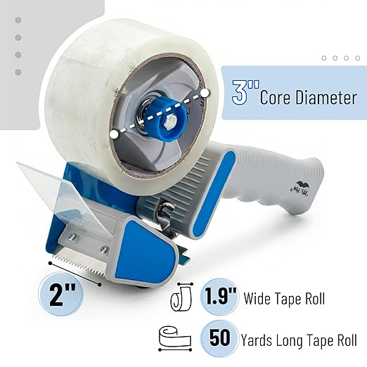 Mr. Pen- Packing Tape Dispenser Gun 2-Inch, Blue, 4 Pack with 4 Rolls Tape, Heavy Duty Packing Tape with Dispenser for Mailing, Moving Boxes and Packaging