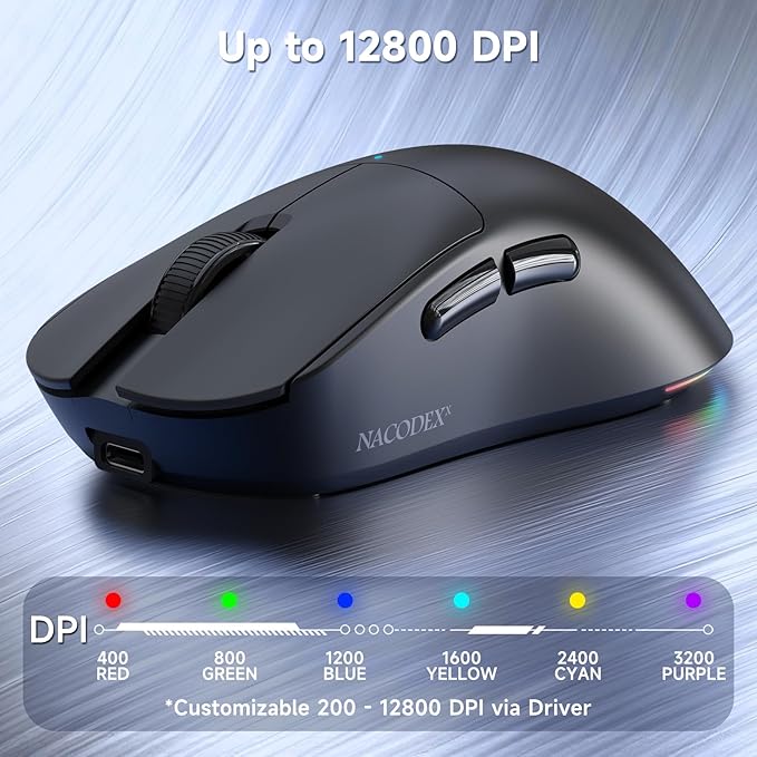 AJAZZ NJ08 Wireless Gaming Mouse 70g Lightweight, 12800 DPI, RGB Strip, 3-Mode Connection 2.4GHz/BT/Wired, 1000Hz Polling Rate, Ergonomic Right-Handed Design for PC, Mac, Windows, Laptop(Black)