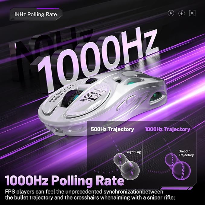 M235 Wireless Gaming Mouse, 65g Ultra-Lightweight, Hollowed-Out Sports Car Design, 4800 DPI, Tri-Mode (2.4G/BT/Wired), 8 Programmable Buttons, RGB Lighting, 1000Hz Polling Rate (Silver Frost)