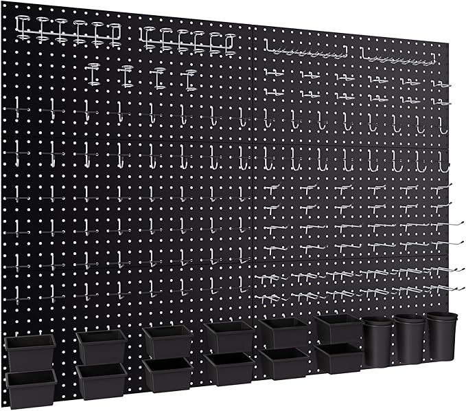 INCLY 226PCS Metal Pegboard Wall Organizer, 48x36 Inch Black Peg Board Panels Tool Organizer Kit with Hooks Bins and Cups, Peg Board Storage System for Garage Workbench Shed