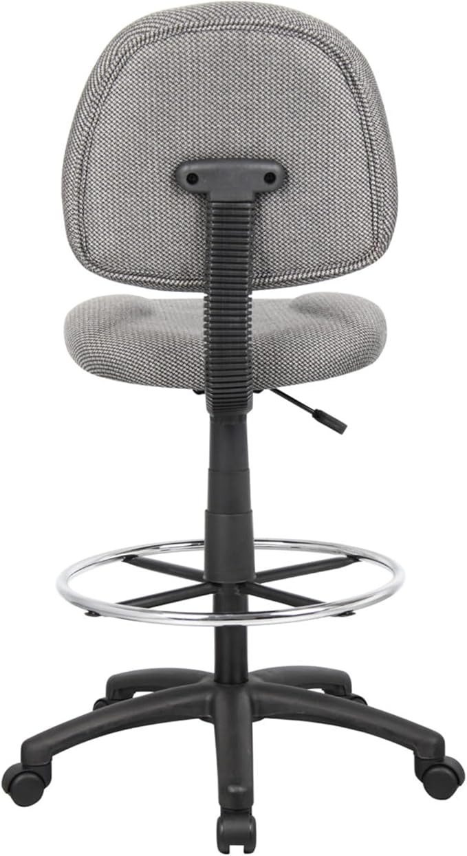 Benzara Jea Drafting Stool Chair, Gray Tweed, Contoured Back and Footring