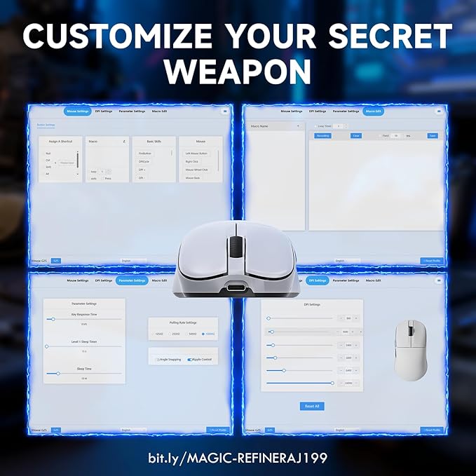 ZIYOU LANG×Magic-Refiner AJ199 Lightweight Wireless Gaming Mouse,Tri-Mode(2.4G/Wired/BT),24K DPI,PAW3311 Optical Sensor,1000Hz Polling Rate,600mAh,49g Ergonomic Mice for Mid-Large Hands-White