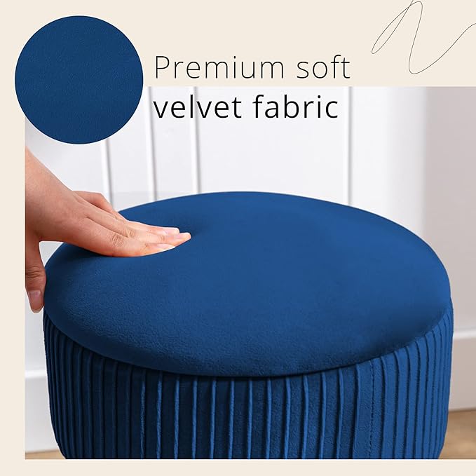 LUE BONA 360°Swivel Vanity Stool Chair for Makeup Room, Height Adjustable Stool for Vanity with Storage, Small Navy Blue Velvet for Bathroom, Living Room