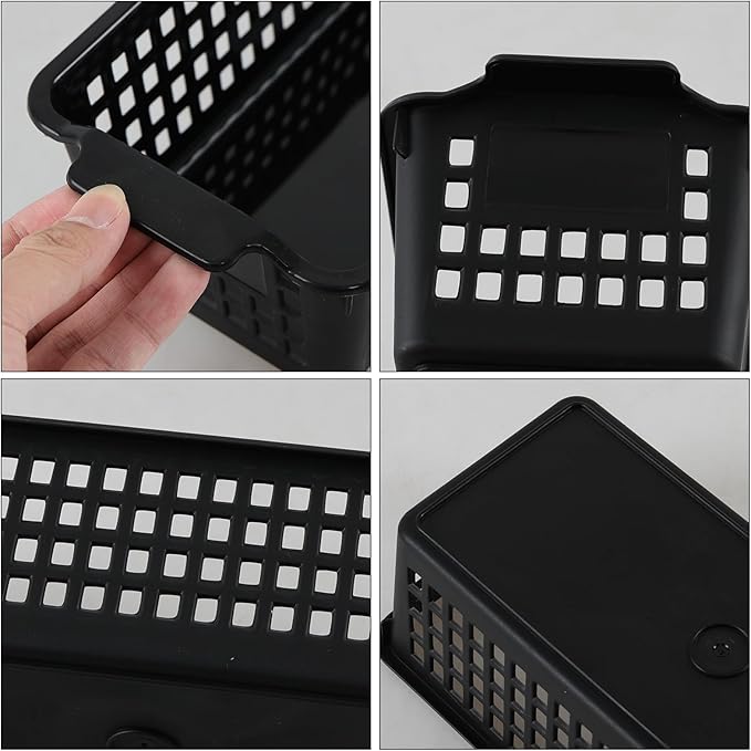 6 Pack Small Desktop Storage Baskets, Black Slim Plastic Storage Baskets