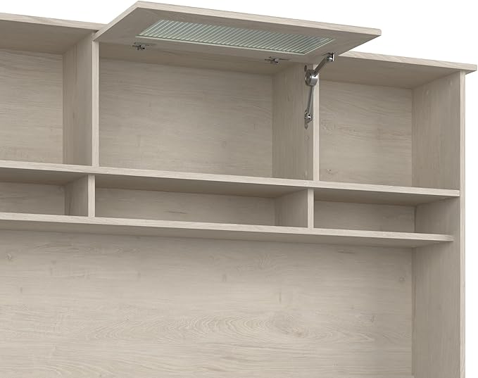 Bush Home Cabot L Shaped Desk with Hutch, Corner Desk with Storage for Home Office in Linen White Oak, 60W L Shaped Computer Desk
