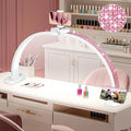 HITTI Super Large 31in Half Moon Light for Nail Desk, Foldable Arch Light for Nail Tech Lamp with Phone Stand, LED Table Lamp for Manicure, Handicraft, Art, Eyelash Extension (Crystal Diamond) -White