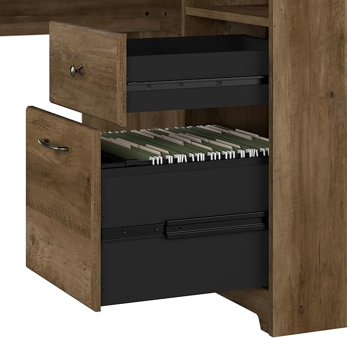 Bush Furniture Cabot L Shaped Desk with Hutch, Corner Desk with Storage for Home Office in Reclaimed Pine, 60W L Shaped Computer Desk