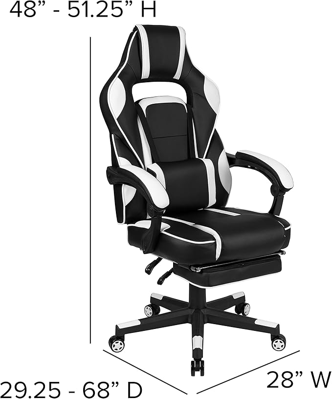 Flash Furniture Black Gaming Desk with Cup Holder/Headphone Hook/2 Wire Management Holes & White Reclining Back/Arms Gaming Chair with Footrest