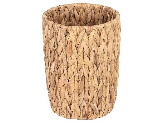 StorageWorks Wicker Waste Basket, Small Trash Can for Bathroom, Water Hyacinth Trash Basket for Office, Wicker Garbage Can for Bedroom, Round, 1 Pack