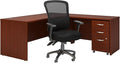 Bush Business Furniture Series C 72W L Shaped Desk with Mobile File Cabinet and High Back Multifunction Office Chair in Mahogany
