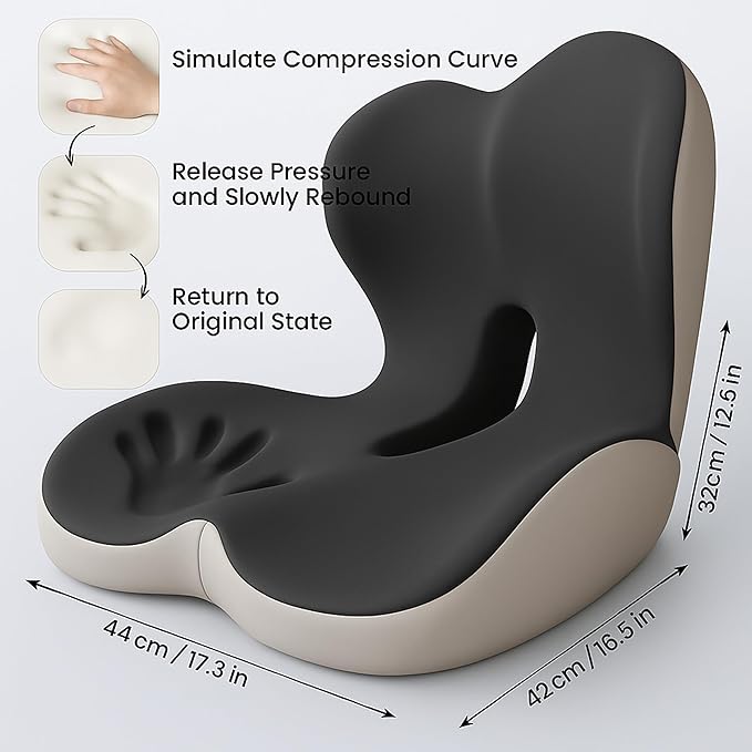 Premium Ergonomic Seat Cushion Set with Back Support, Non-Slip Base for Office Chair, Memory Foam Lumbar Pillow, Back Pain Relief, Car Seat (Light and Dark Gray)