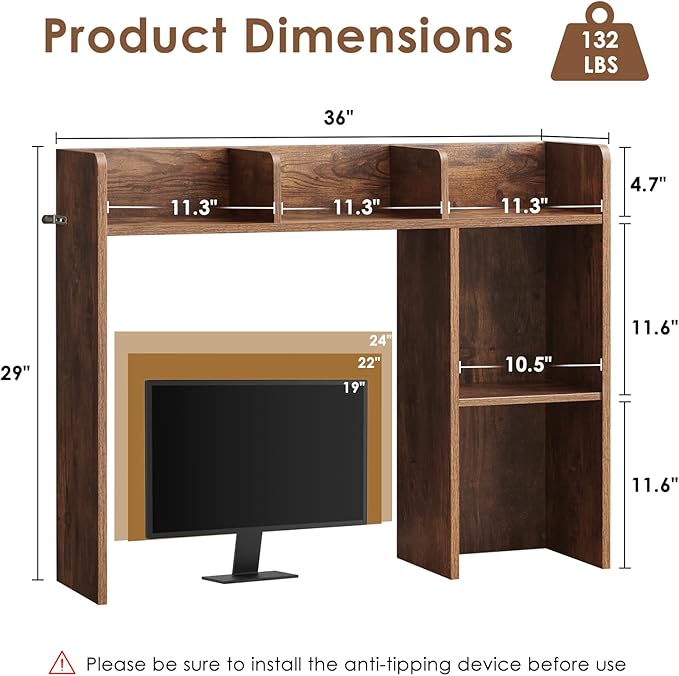 Nromant Desktop Bookshelf, Wooden Desk Storage Hutch with 5 Shelves, 3-Tier Desktop Display Organizer Rack for Office Home (Brown, 5 Shelves A)