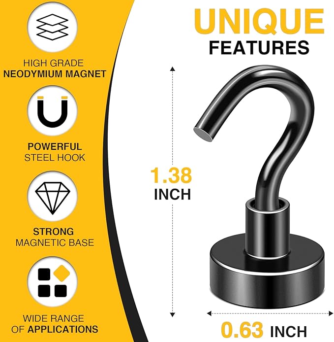 DIYMAG Magnetic Hooks for Hanging, 30lbs 2026 Cruise Cabin Ship Essentials N52 Magnetic Hook Heavy Duty Strong Magnets Fridge for Classroom Beach Kitchen Grills 10 Pack Black