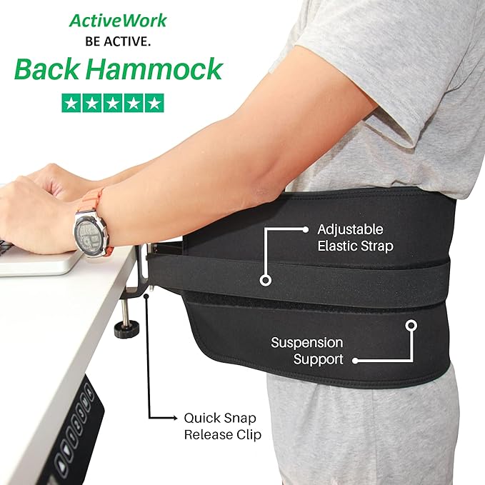 Back Hammock System – Lumbar Support Belt for Standing Desk Users- Ergonomic, Comfort, Lower Back Pain Relief, Anti-Fatigue - Home Office Accessories