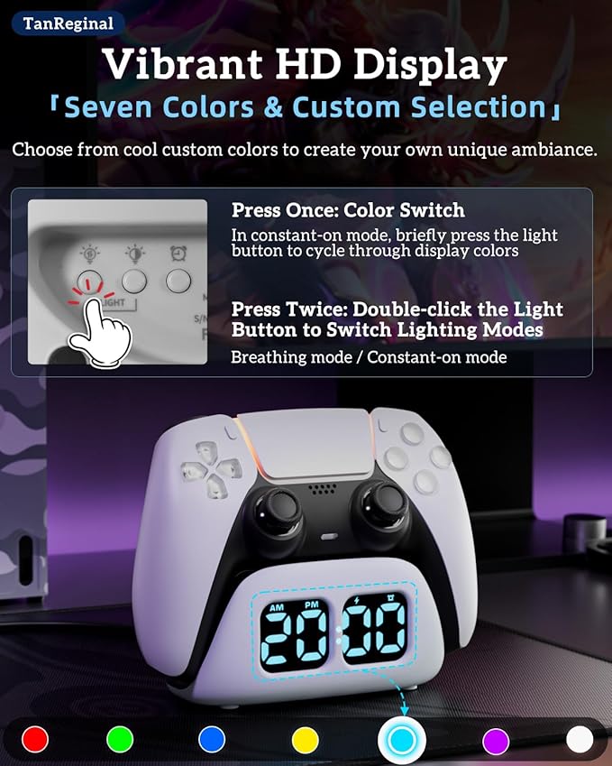 P5 Controller Charger Dock，Controller Charging Station Stand Compatible with P5, Charger Station with Cable for P5 「 Fast Charging, Alarm Clock, Multiple Lighting Effects」